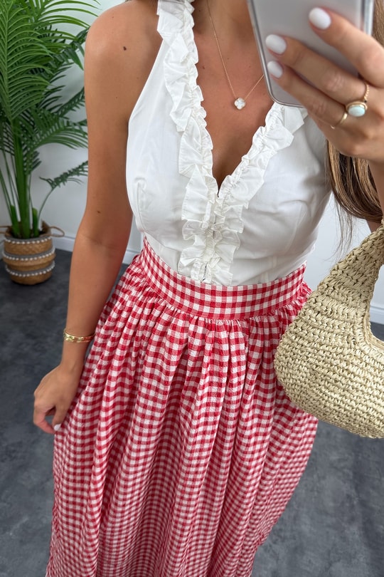 Premium Seri Tam Pamuklu Fırfırlı Amore Bluz Beyaz  
