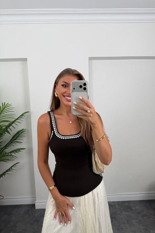 Premium Seri Tam Pamuklu Zımbalı Atlet Acı Kahve