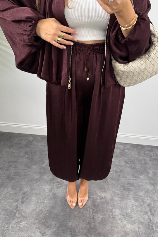 Premium Seri Tasarım Saten Şalvar Pantolon Mürdüm