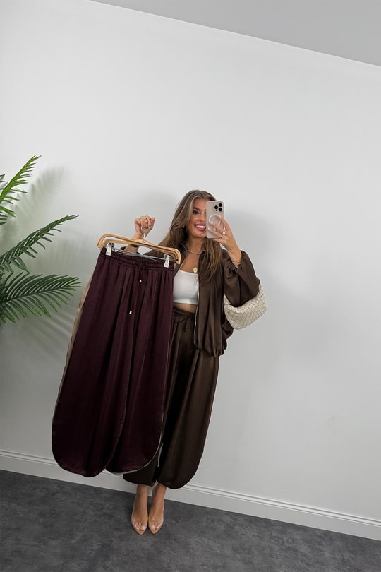Premium Seri Tasarım Saten Şalvar Pantolon Mürdüm