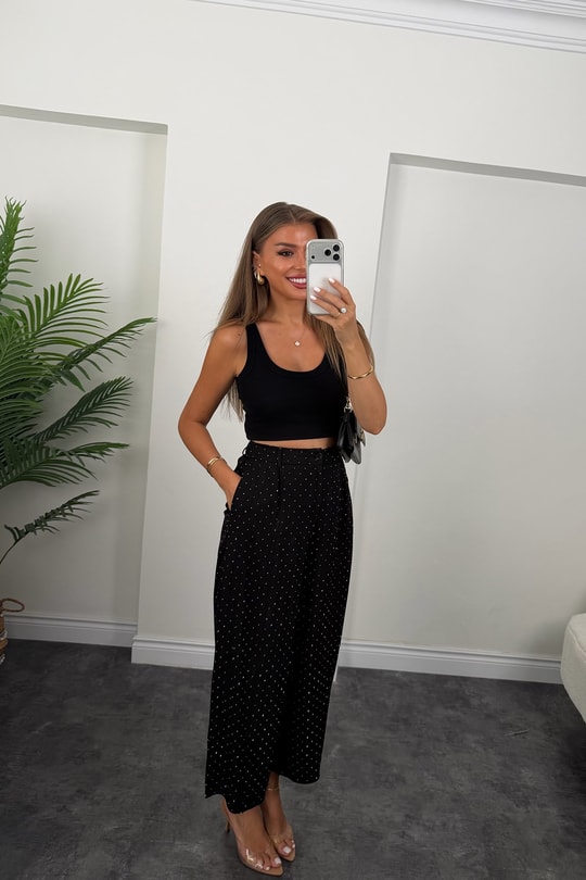 Premium Seri Taşlı Tensel Harem Pantolon Siyah