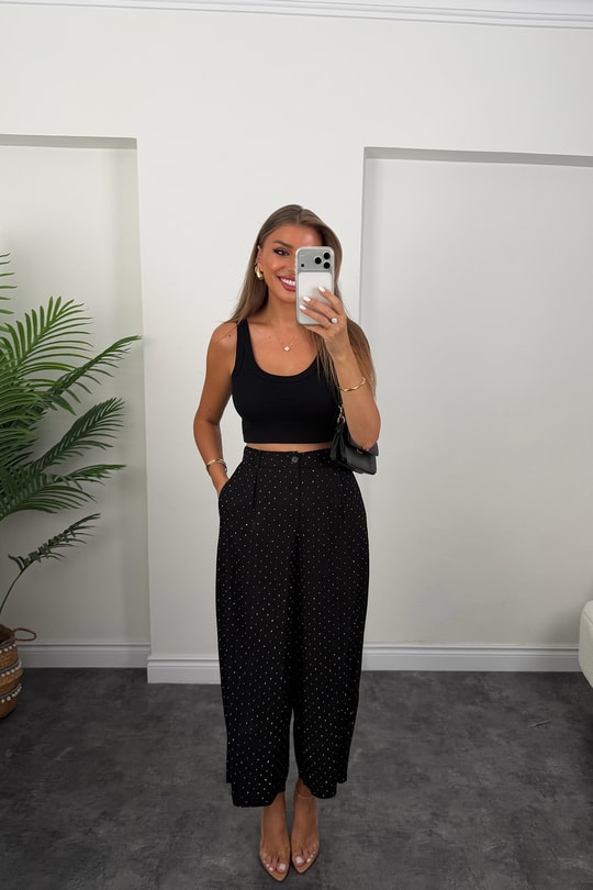 Premium Seri Taşlı Tensel Harem Pantolon Siyah