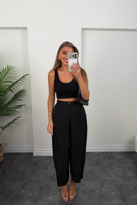 Premium Seri Taşlı Tensel Harem Pantolon Siyah