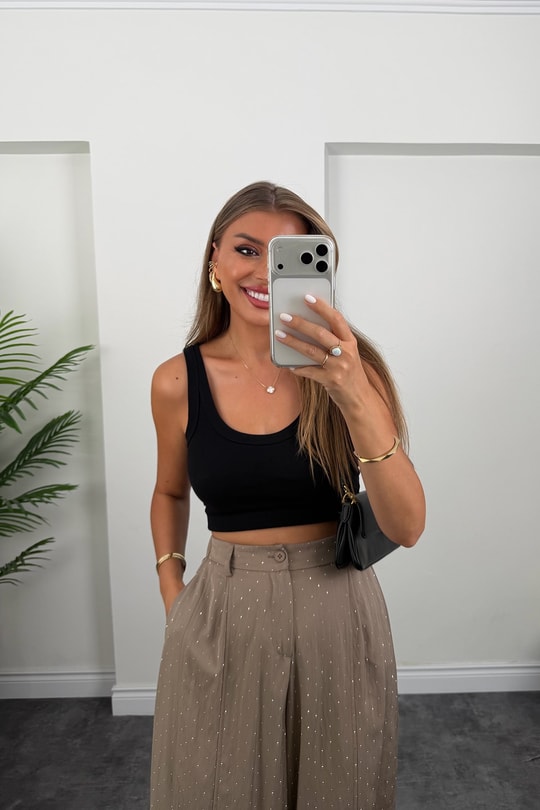 Premium Seri Taşlı Tensel Harem Pantolon Vizon