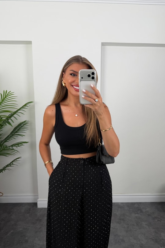 Premium Seri Taşlı Tensel Harem Pantolon Siyah
