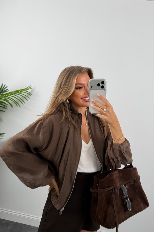 Premium Seri Tensel Bomber Ceket Kahverengi
