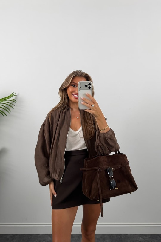 Premium Seri Tensel Bomber Ceket Kahverengi