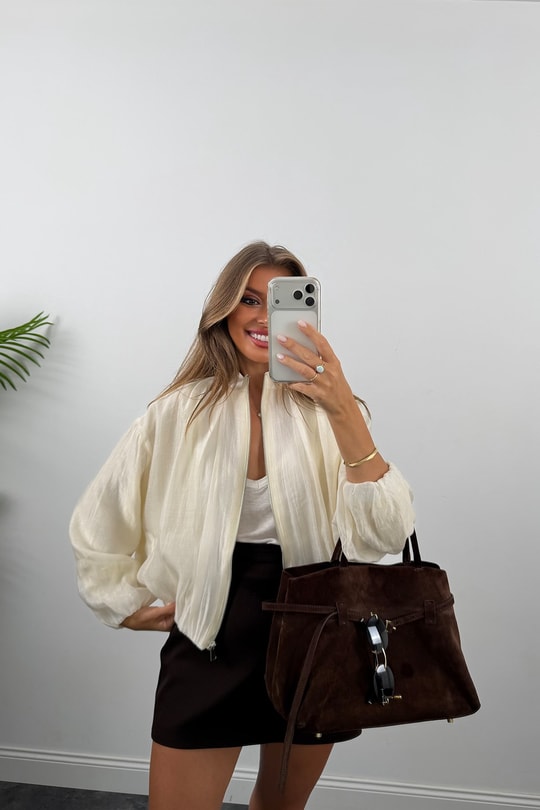 Premium Seri Tensel Bomber Ceket Krem