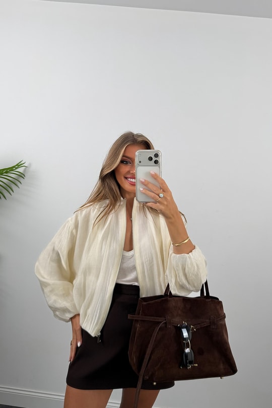Premium Seri Tensel Bomber Ceket Krem