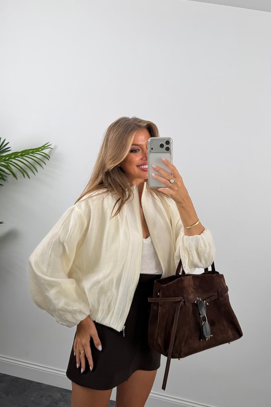 Premium Seri Tensel Bomber Ceket Krem
