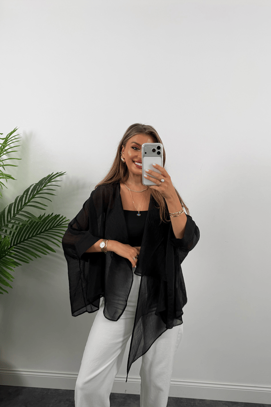 Premium Seri Uçuşan Kumaş Tensel Perelin Bluz Siyah