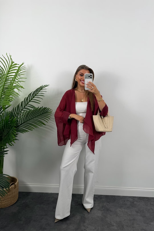 Premium Seri Uçuşan Kumaş Tensel Perelin Bluz Bordo