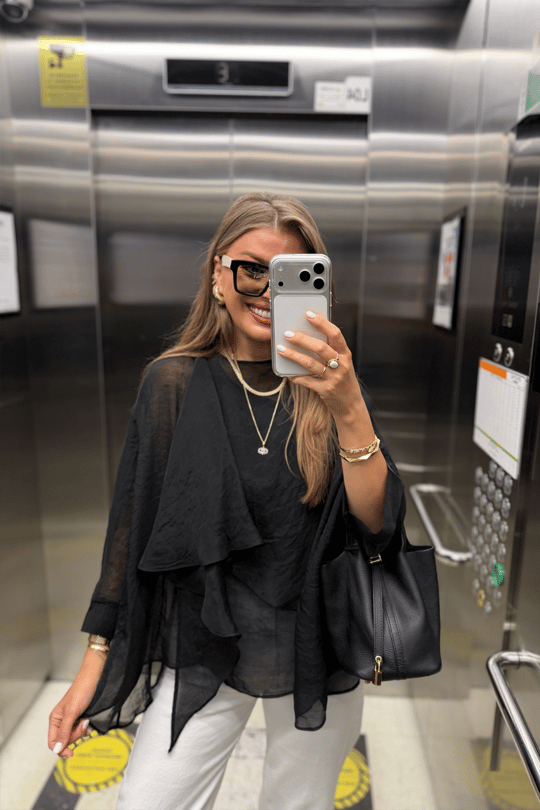Premium Seri Uçuşan Kumaş Tensel Perelin Bluz Siyah