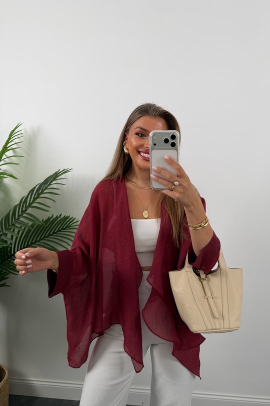 Premium Seri Uçuşan Kumaş Tensel Perelin Bluz Bordo