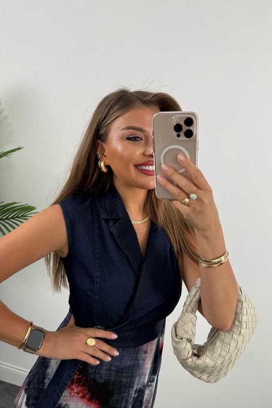 Premium Seri Üstü Jean Altı Şifon Tasarım Midi Boy Elbise