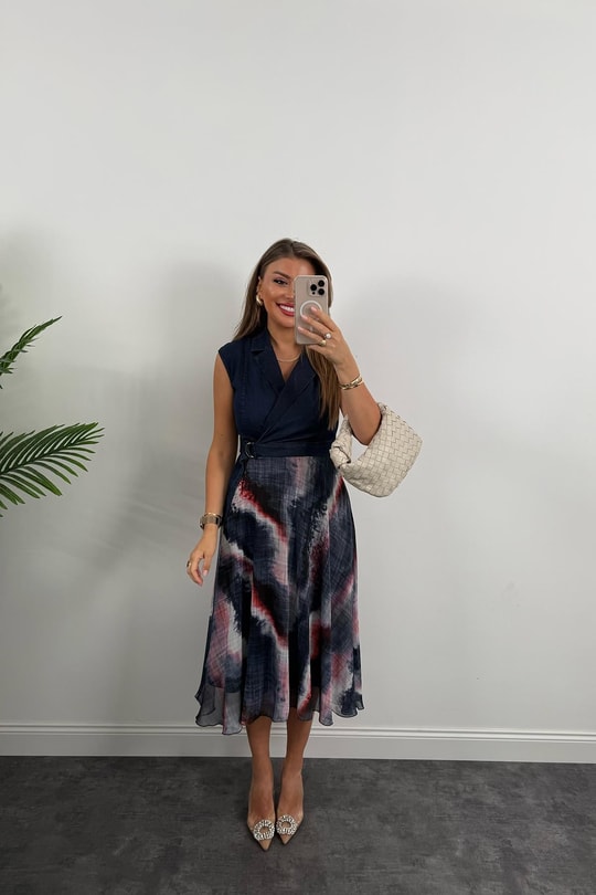 Premium Seri Üstü Jean Altı Şifon Tasarım Midi Boy Elbise
