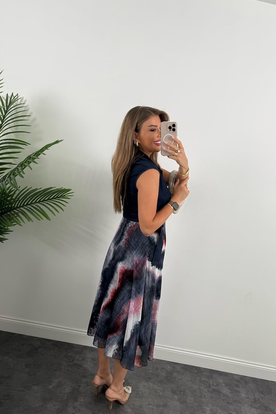 Premium Seri Üstü Jean Altı Şifon Tasarım Midi Boy Elbise