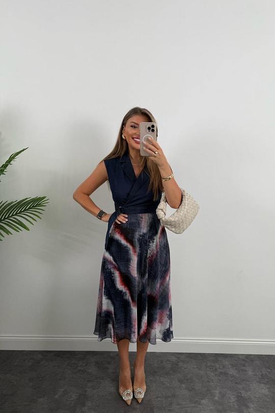 Premium Seri Üstü Jean Altı Şifon Tasarım Midi Boy Elbise