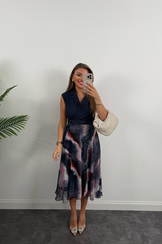 Premium Seri Üstü Jean Altı Şifon Tasarım Midi Boy Elbise