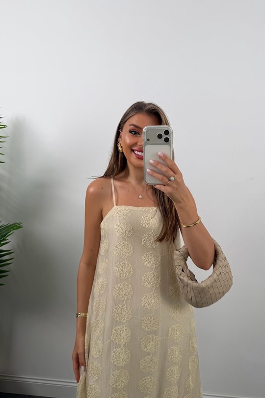 Premium Seri Üstü Nakışlı Maxi Tensel Elbise Bebek Sarı