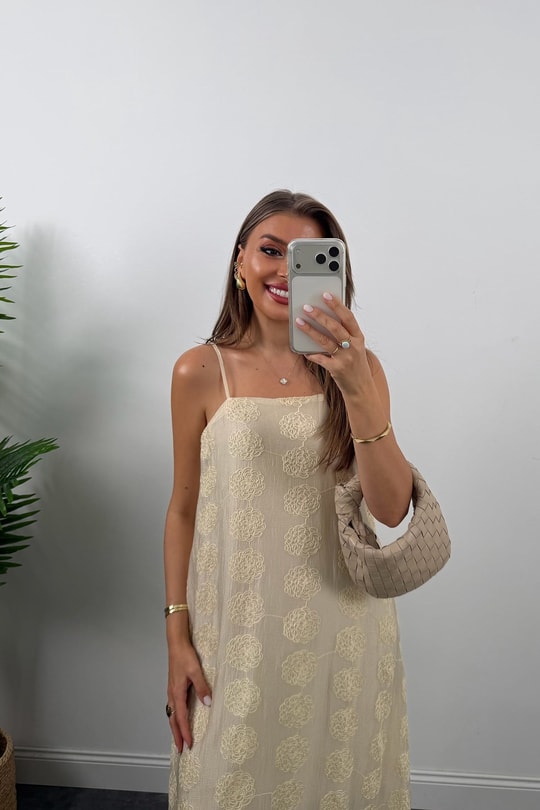 Premium Seri Üstü Nakışlı Maxi Tensel Elbise Bebek Sarı