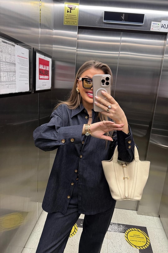 Premium Seri Vatkalı Beli Deri İpli Jean Takım Lacivert