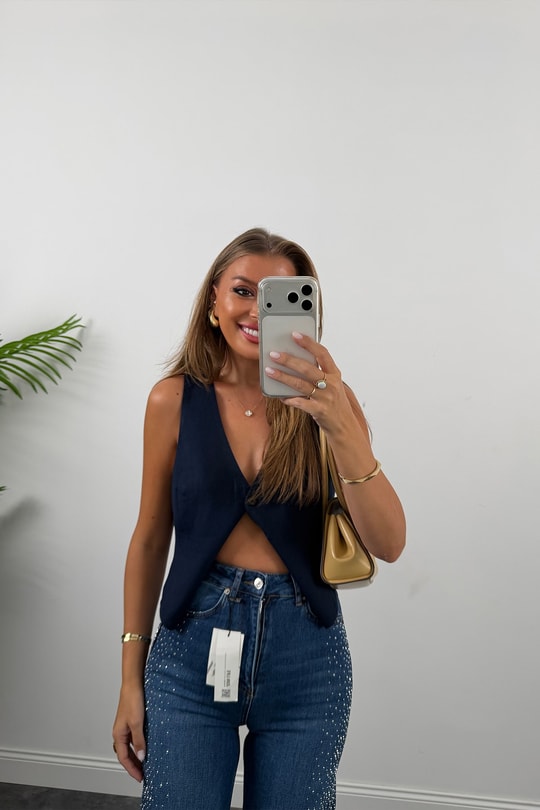 Premium Seri Yanı Taşlı Tasarım Palazzo Jean 1020 Mavi