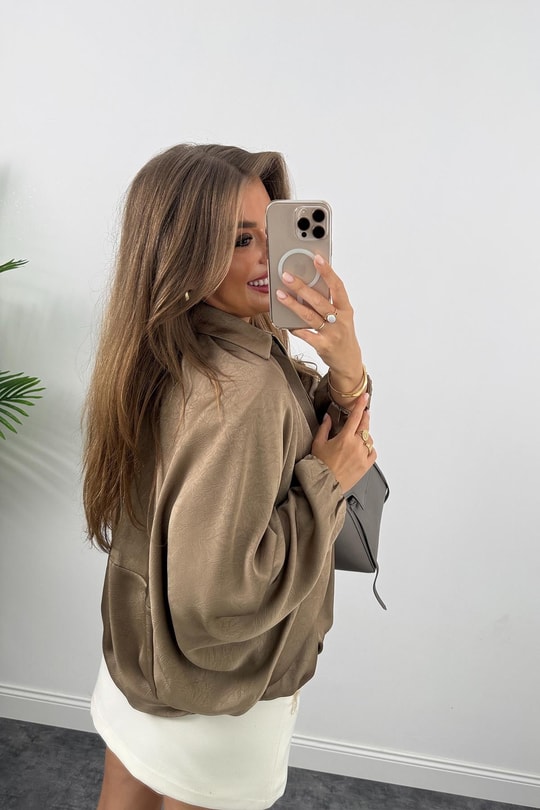 Premium Seri Yarasa Kol Tasarım Saten Bomber Ceket Vizyon