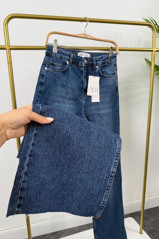 Premium Seri Yüksek Bel Palazzo Jean Klasik Mavi