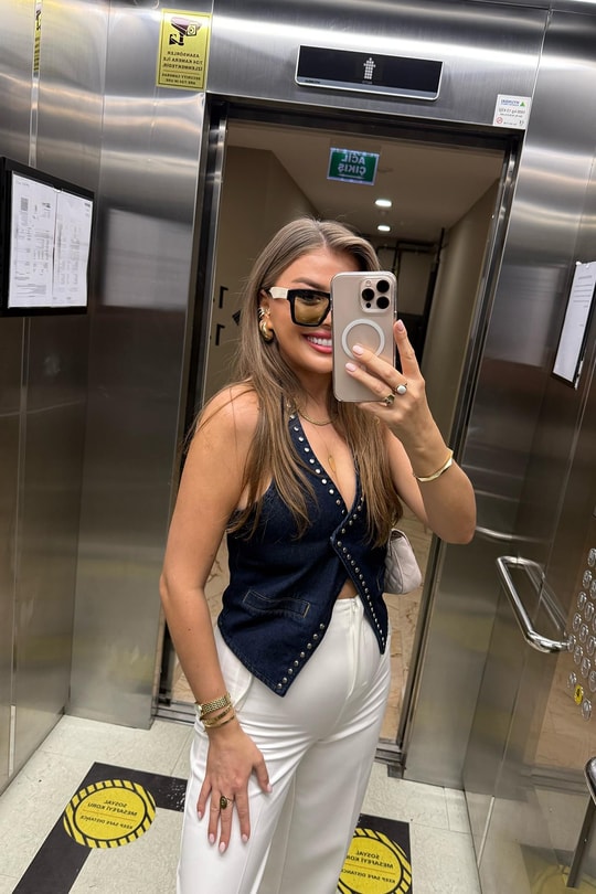 Premium Seri Zımbalı Tasarım Jean Yelek