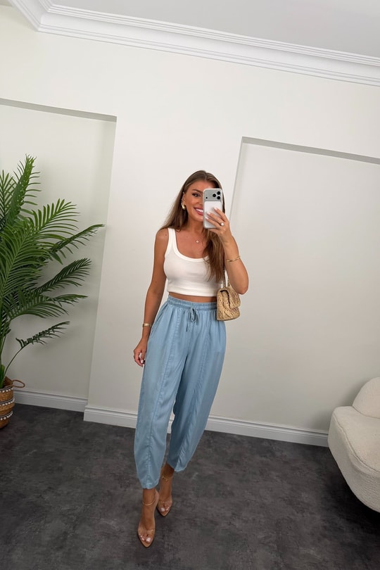 Premium Tensel Jean Harem Pantolon Açık Mavi 