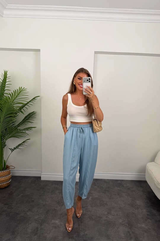 Premium Tensel Jean Harem Pantolon Açık Mavi 