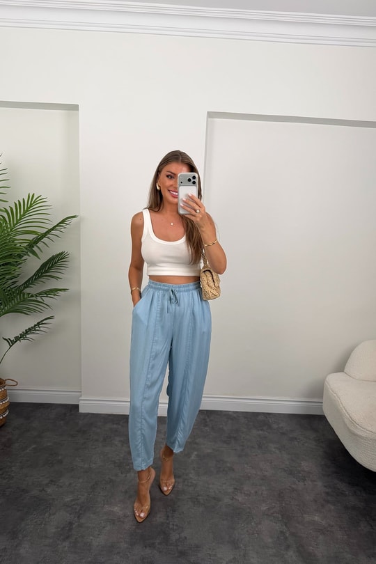 Premium Tensel Jean Harem Pantolon Açık Mavi 