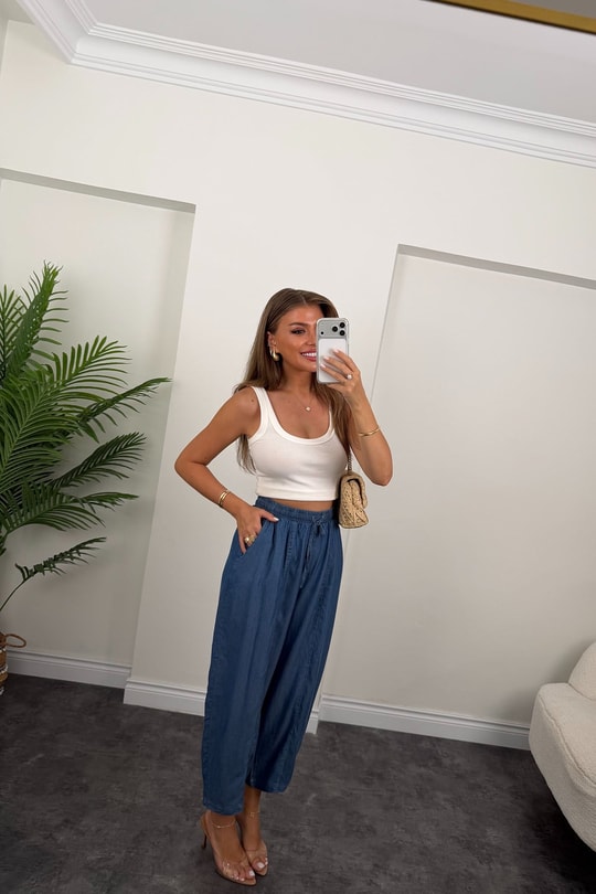 Premium Tensel Jean Harem Pantolon Koyu Mavi 