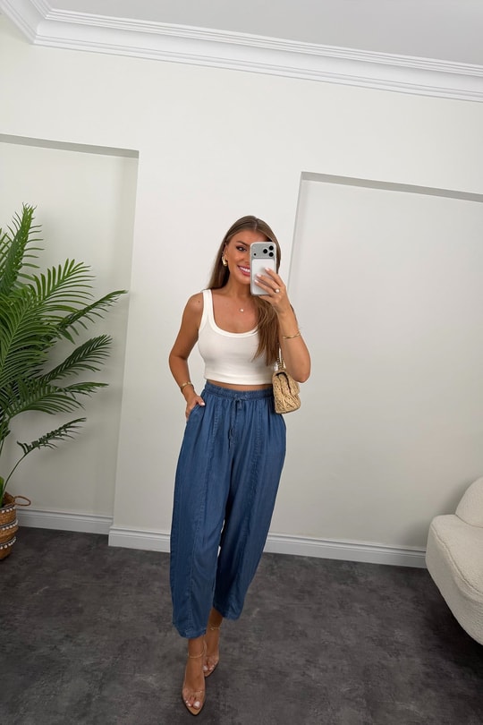 Premium Tensel Jean Harem Pantolon Koyu Mavi 
