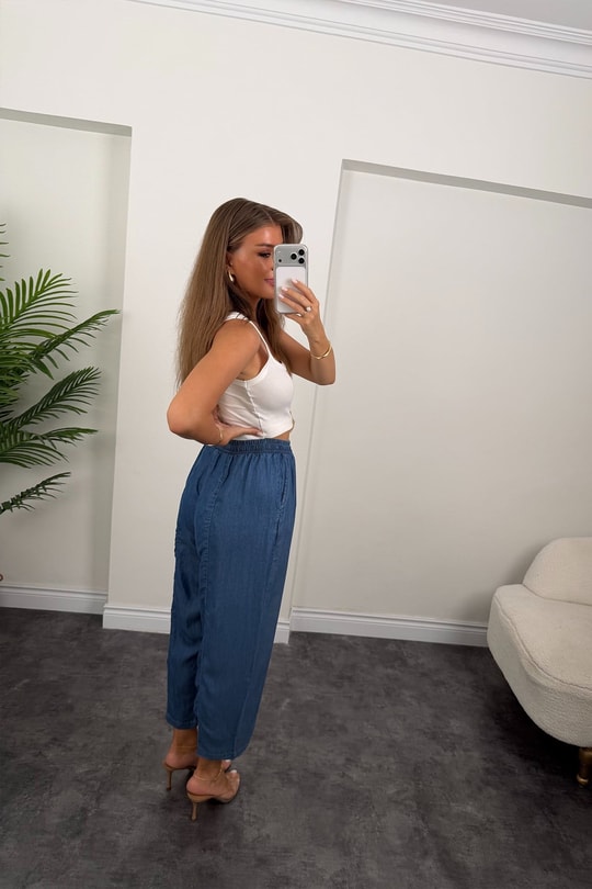Premium Tensel Jean Harem Pantolon Koyu Mavi 