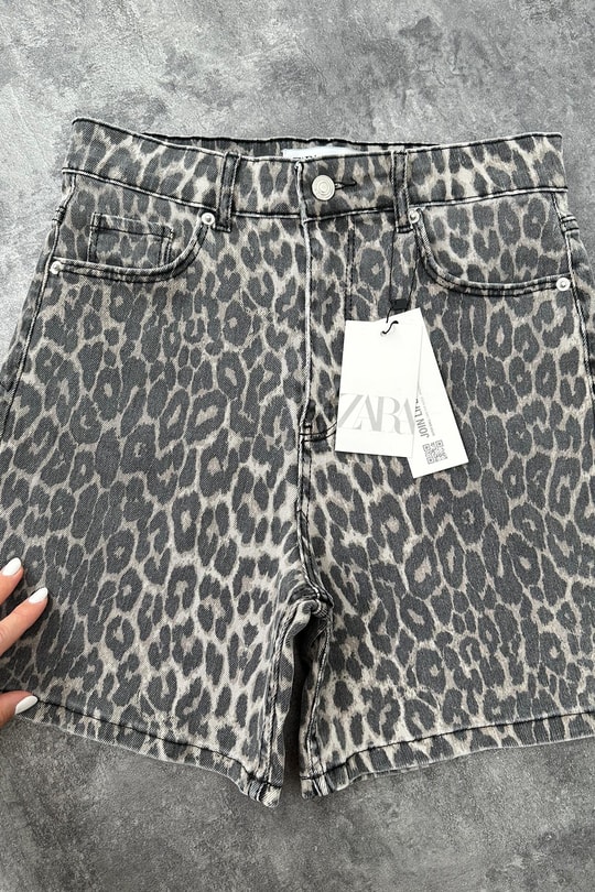 Şehir Boy Premium Seri Likralı  Boyfit Jean Şort Soluk Efekt Leopar