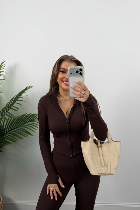 Soft Touch Lüx Kalite Oysh Model Yırtmaçlı Tayt Takım Acı Kahve