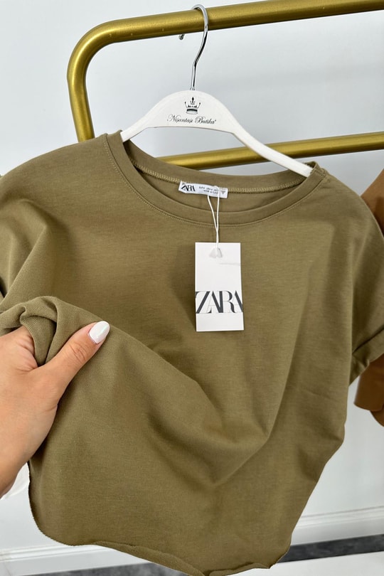 T Kol Özel Kumaş Tam Pamuklu Premium Basic Tshirt Haki