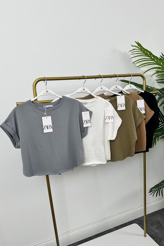 T Kol Özel Kumaş Tam Pamuklu Premium Basic Tshirt Gri