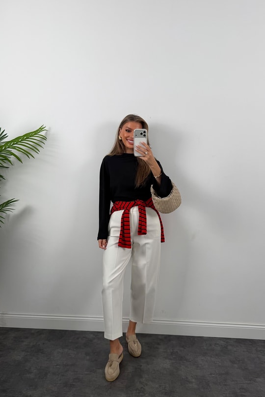 Tam Pamuklu Geniş Kol Basic Sweat Siyah