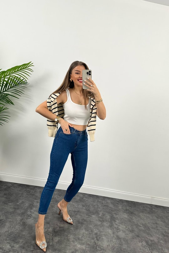 Topshop Jamie Push Up Efektli Power Likra Soft Touche Jean Koyu Mavi