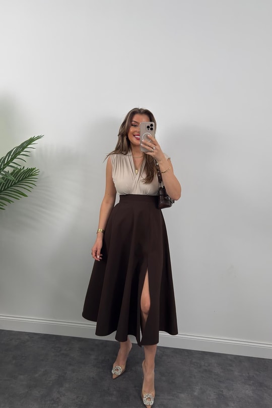Vatkalı Likralı Sıfır Kol Drapeli Bodysuit Taş