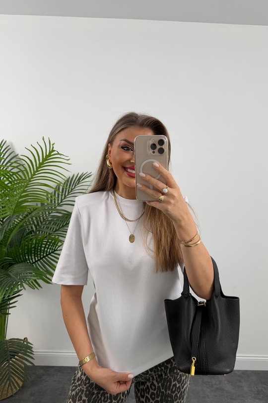 Vatkalı Tok Kumaş Premium Kalite Tam Pamuklu Tshirt Beyaz