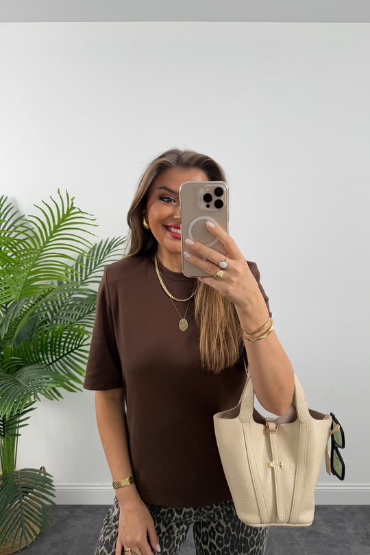 Vatkalı Tok Kumaş Premium Kalite Tam Pamuklu Tshirt Acı Kahve