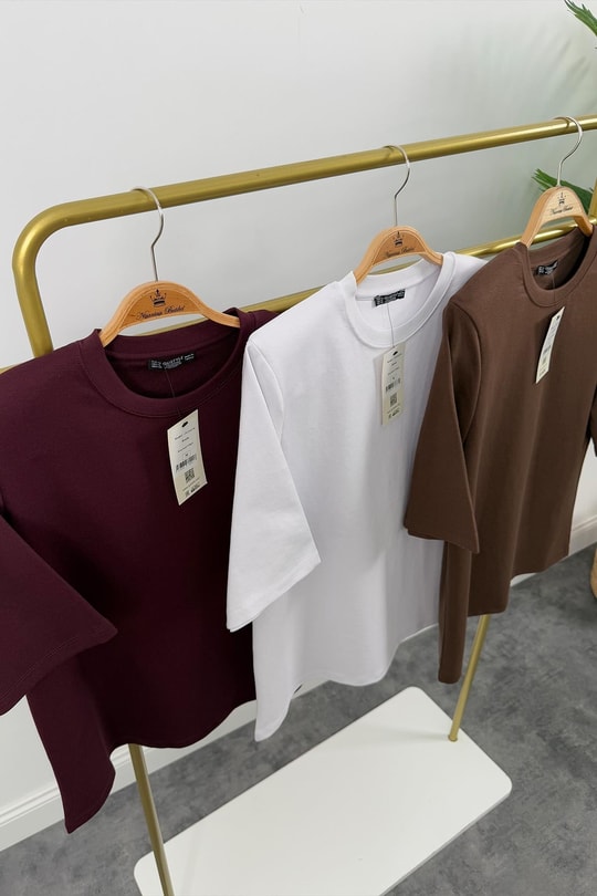 Vatkalı Tok Kumaş Premium Kalite Tam Pamuklu Tshirt Acı Kahve