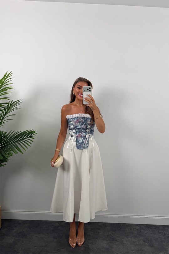 Victoria Tasarım Korse Bluz Jean Efektli