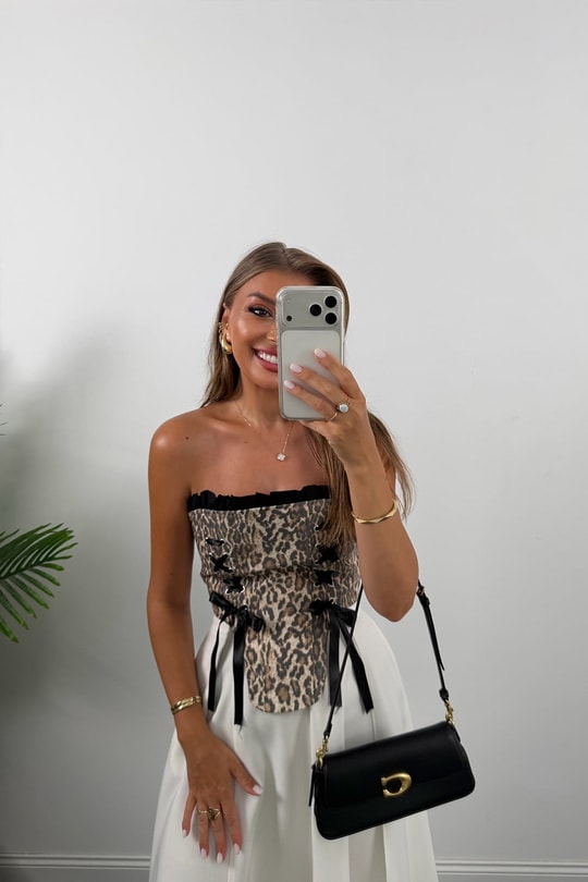 Victoria Tasarım Korse Bluz Leopar