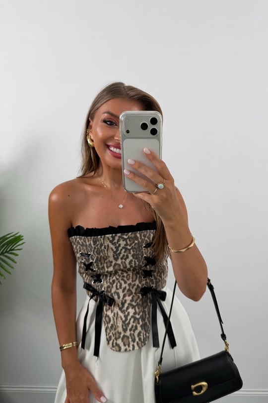 Victoria Tasarım Korse Bluz Leopar
