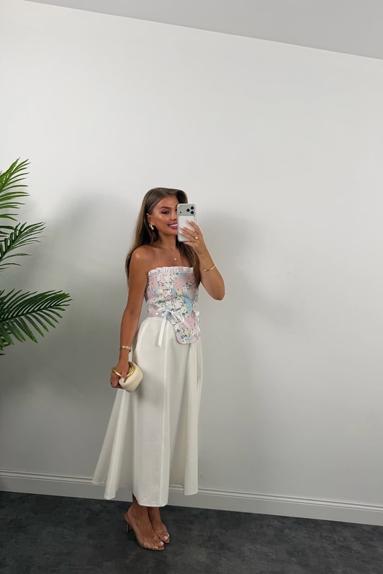 Victoria Tasarım Korse Bluz Pembe Çiçekli